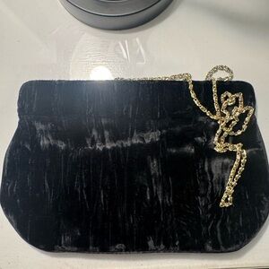 Vintage Black Velvet Clutch with Gold Chain